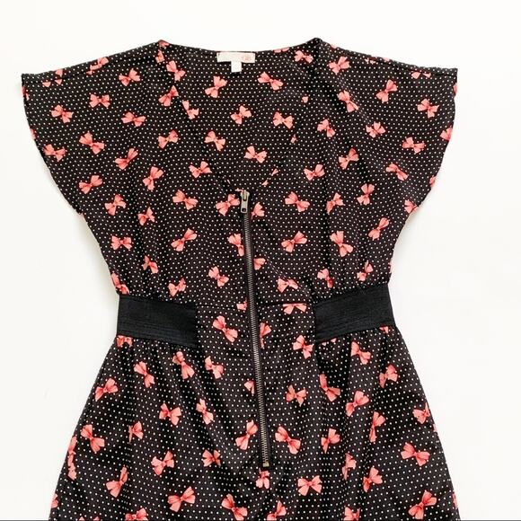 Gianni Bini GB Dress Zipper Front Bow Print Polka Dot Mini Dress Size Small - Picture 15 of 15